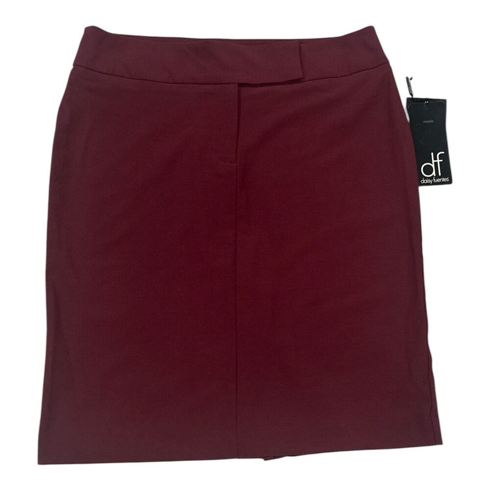New Daisy Fuentes Pencil Skirt Women Sz 8 Burgundy Pull‎ On Stretch Back Slit